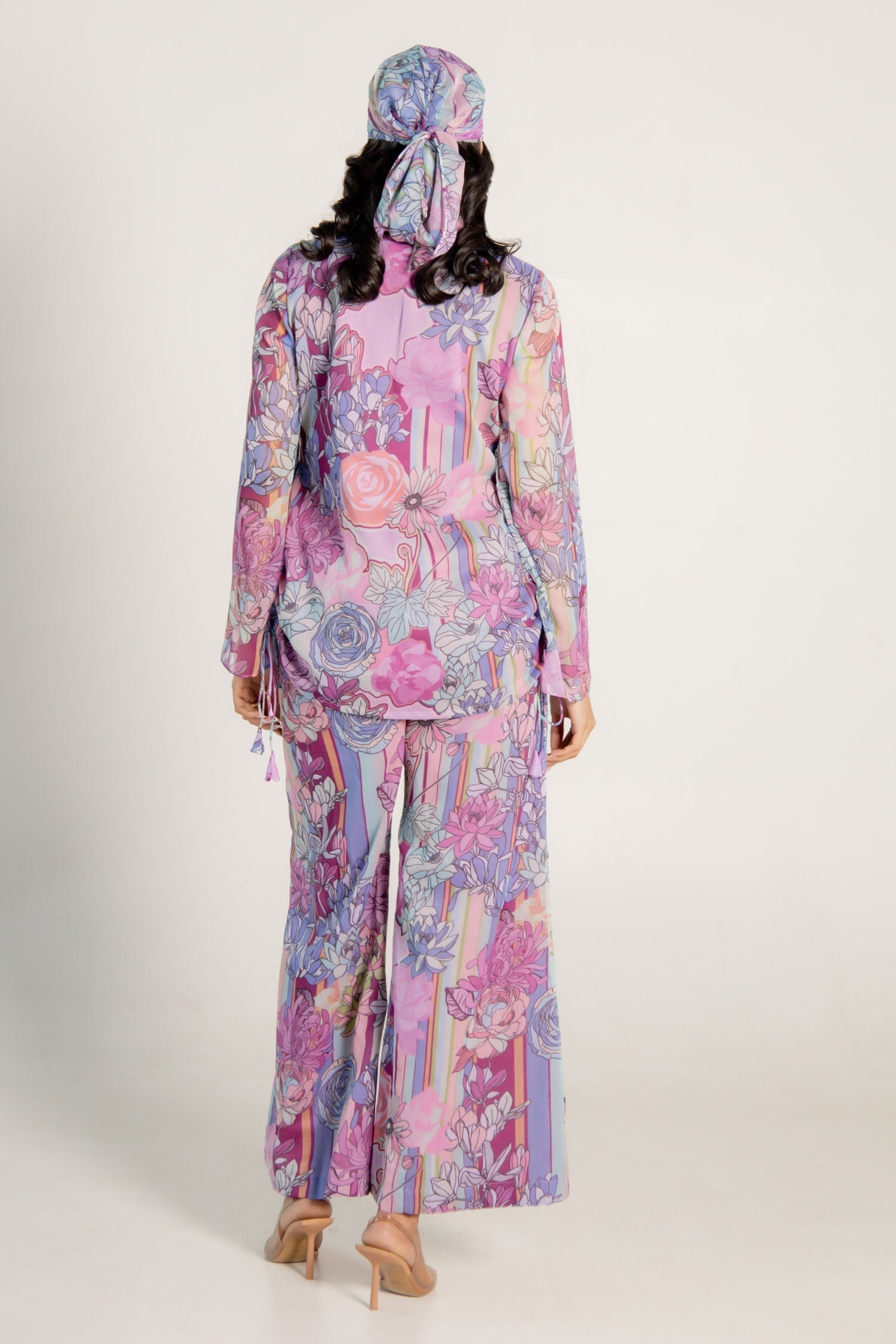Purple Recycled Chiffon Printed Fay Jenna Top And Pant Co-ord Set For Women