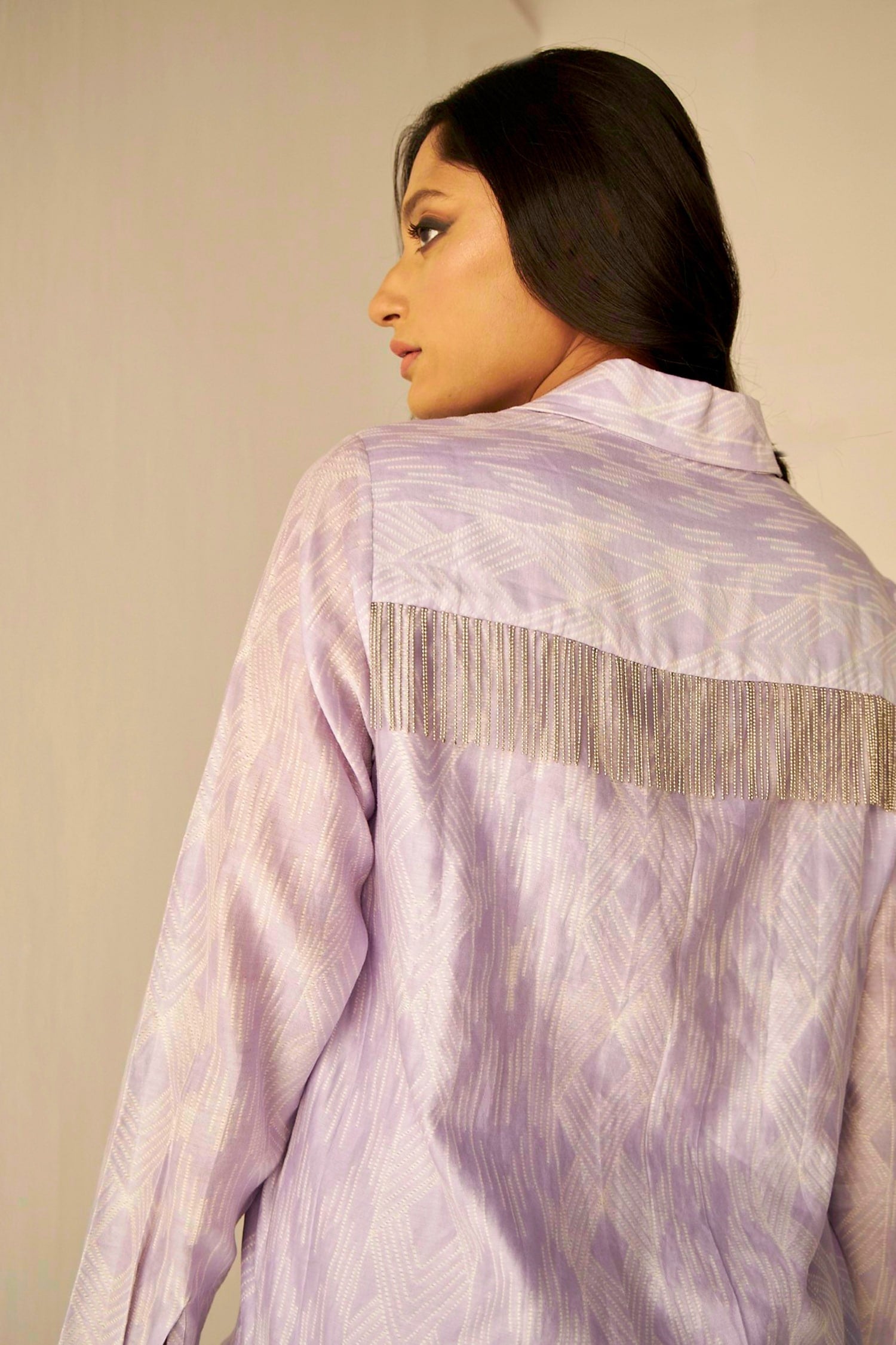 Purple Chanderi Cotton Silk Tie And Dye Pattern Jacket & Pant Set For Women